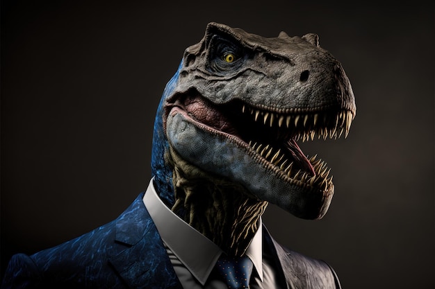 Portrait of a reptile tyrannosaurus rex in a business suit office worker on an isolated background