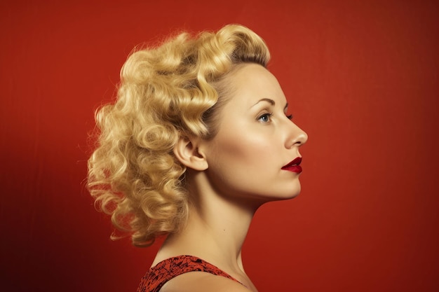 Portrait retro blondie red wall Fashion emotion Generate Ai