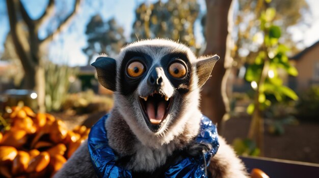 Foto ritratto di lemure dalla coda ad anelli lemur catta ai generativa