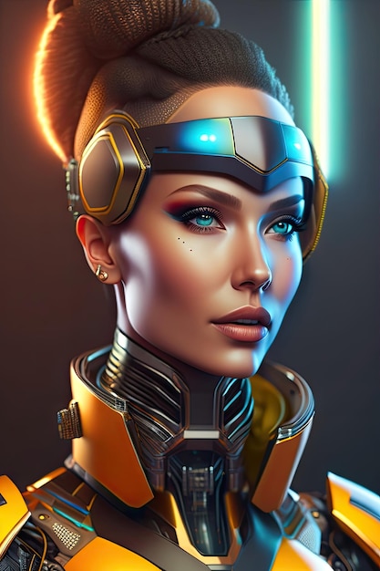 Portrait of a robot woman Cyborg in Cyberpunk style Artificial intelligence concept