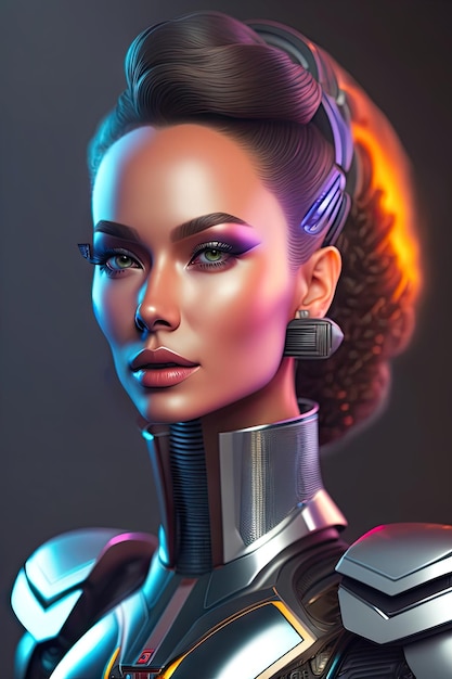 Portrait of a robot woman Cyborg in Cyberpunk style Artificial intelligence concept