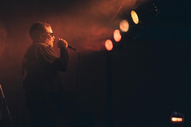 Photo portrait of rock singer in a concert