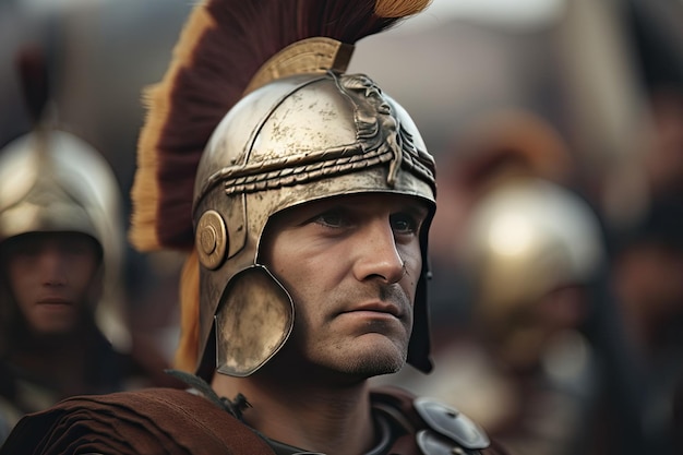 Portrait of roman soldier Ancient warrior in battle Created with Generative AI