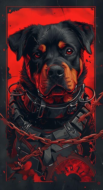 Portrait of Rottweiler Dog With a Cybernetic Muzzle and Bionic Limbs Wea Cyber Poster Banner Flyer