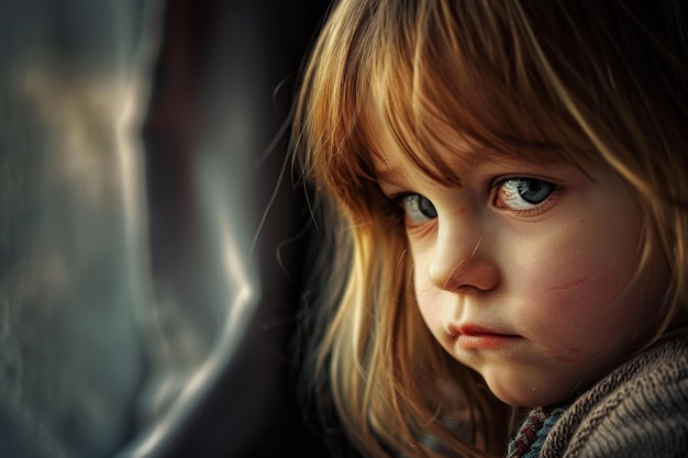 Photo portrait of sad abandoned lonely child