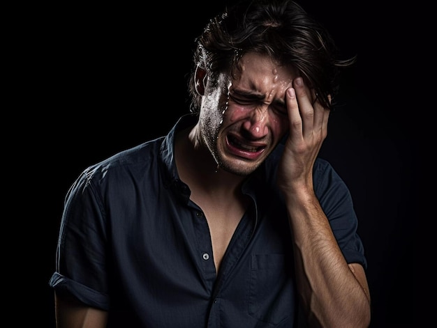 Portrait of sad crying man in business suit Unhappy young man