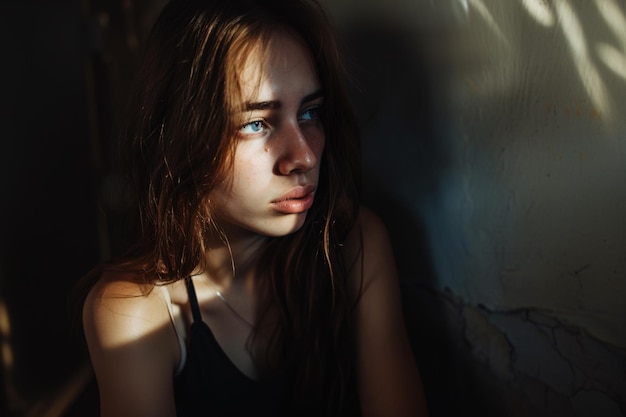 Photo portrait of a sad depressed distressed young woman concept of mental health