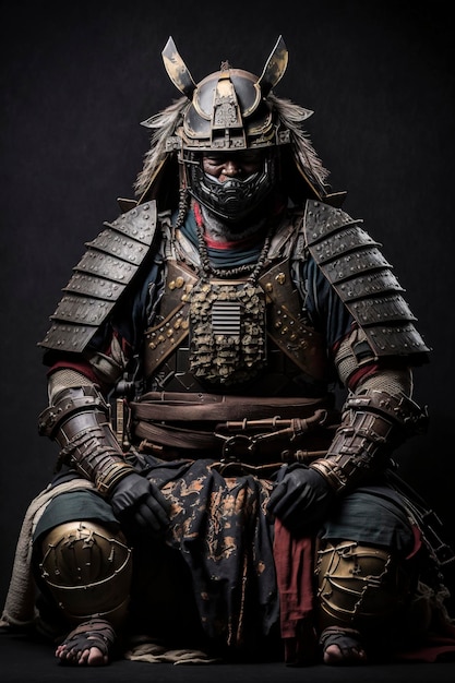 portrait of samurai full body armor with dark background