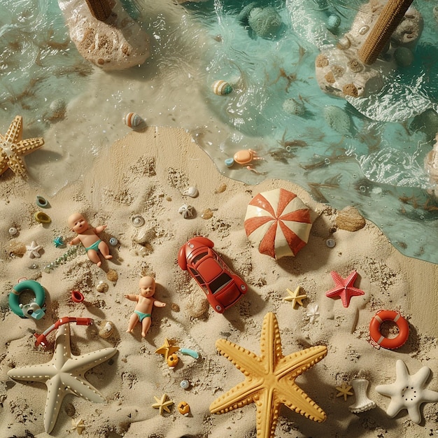 Photo portrait of sandcastle creation from above