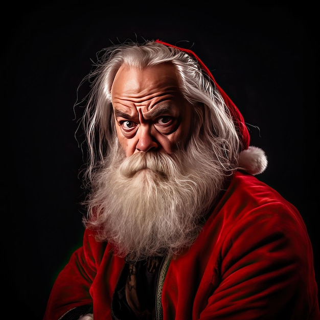 Portrait of Santa Claus putting different expressions from anger to joy and surprise Christmas concept and emotions Image created with Ia