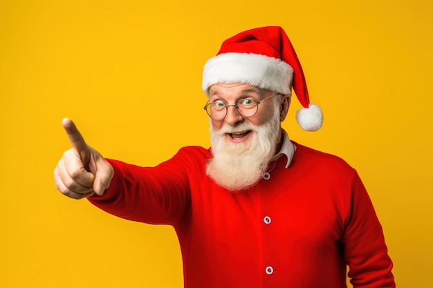 Portrait of santa claus showing thumbs up isolated on yellow background
