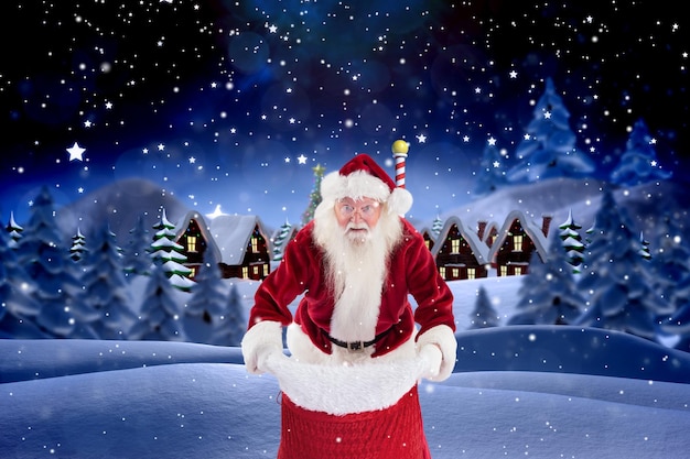 portrait of santa claus standing with sack digitally generated background