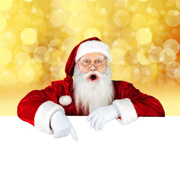 Portrait of santa claus with placard isolated on  background