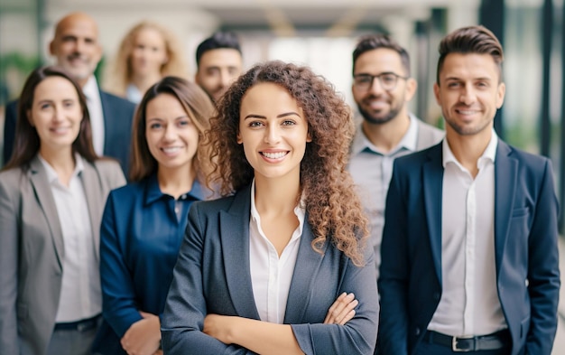 Foto ritratto di una squadra d'affari soddisfatta in ufficio