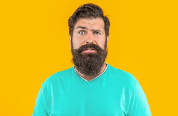 Portrait of scared bearded guy on background portrait of bearded guy portrait of bearded guy