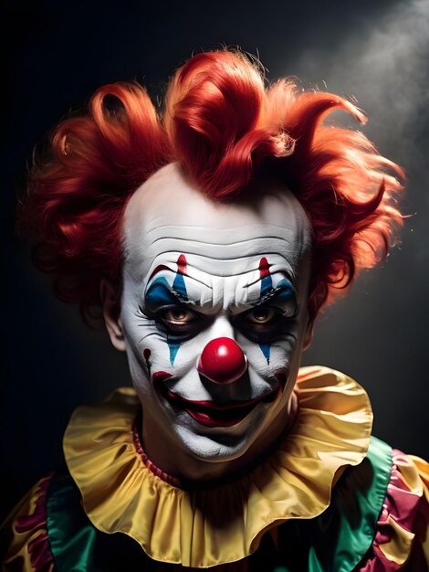 Portrait of a scary clown on a dark background Halloween Background Wallpaper