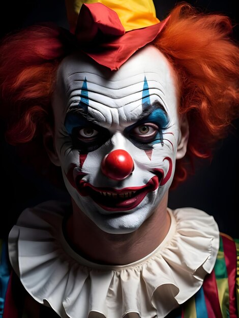 Portrait of a scary clown on a dark background Halloween Background Wallpaper