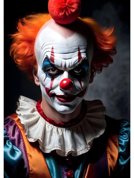 Portrait of a scary clown on a dark background Halloween Background Wallpaper