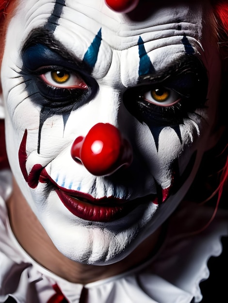 Portrait of a scary clown on a dark background Halloween Background Wallpaper