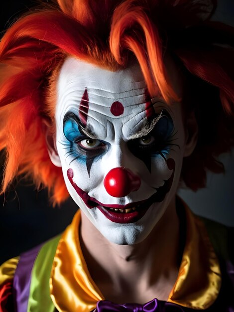 Portrait of a scary clown on a dark background Halloween Background Wallpaper