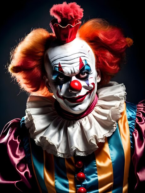 Portrait of a scary clown on a dark background Halloween Background Wallpaper