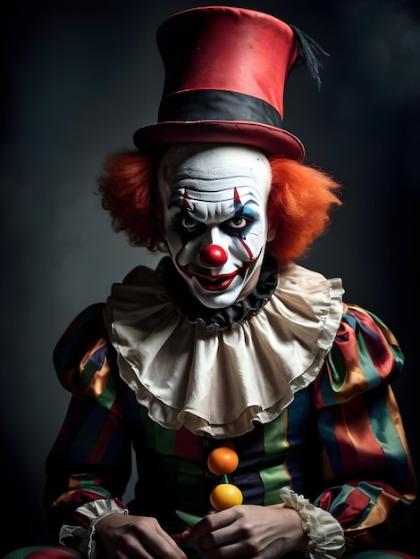 Портрет страшного клоуна на темном фоне Обои для рабочего стола Хэллоуина