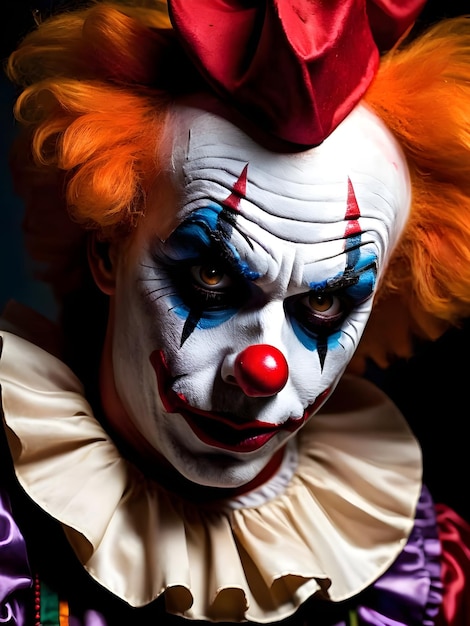 Portrait of a scary clown on a dark background Halloween Background Wallpaper