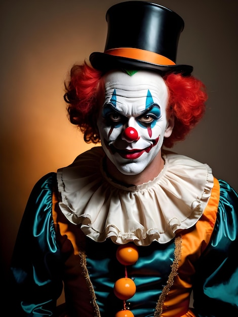 Portrait of a scary clown on a dark background Halloween Background Wallpaper