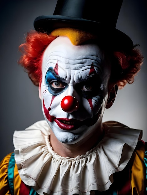 Portrait of a scary clown on a dark background Halloween Background Wallpaper