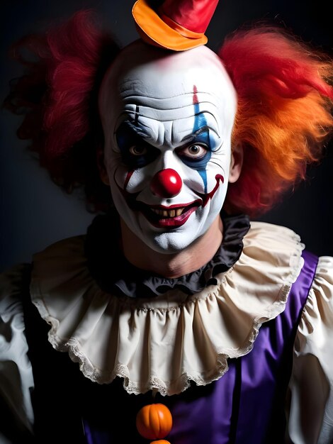 Portrait of a scary clown on a dark background Halloween Background Wallpaper