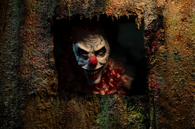 Photo portrait of scary clown with daunting vibe