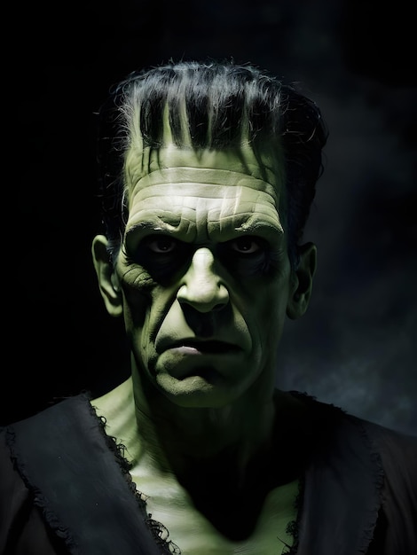 Portrait of a scary victor frankenstein man on a dark background Halloween