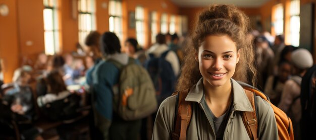 portrait of a schoolgirl in a school corridor Generative AI