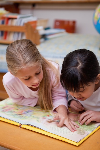 Portrait of schoolgirls reading a fairy tale