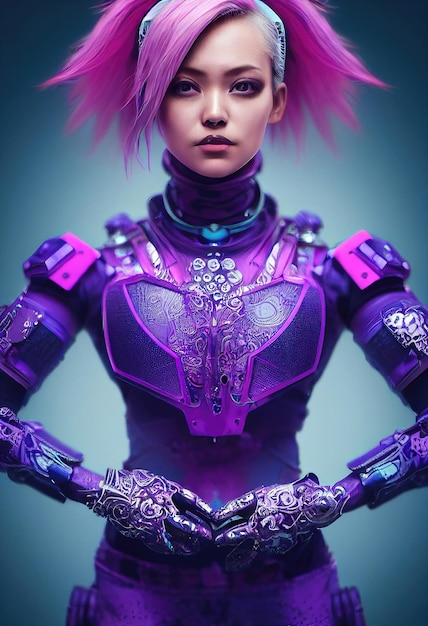 Photo portrait of a scifi cyberpunk girl in a cyber suit. hightech futuristic man from the future.