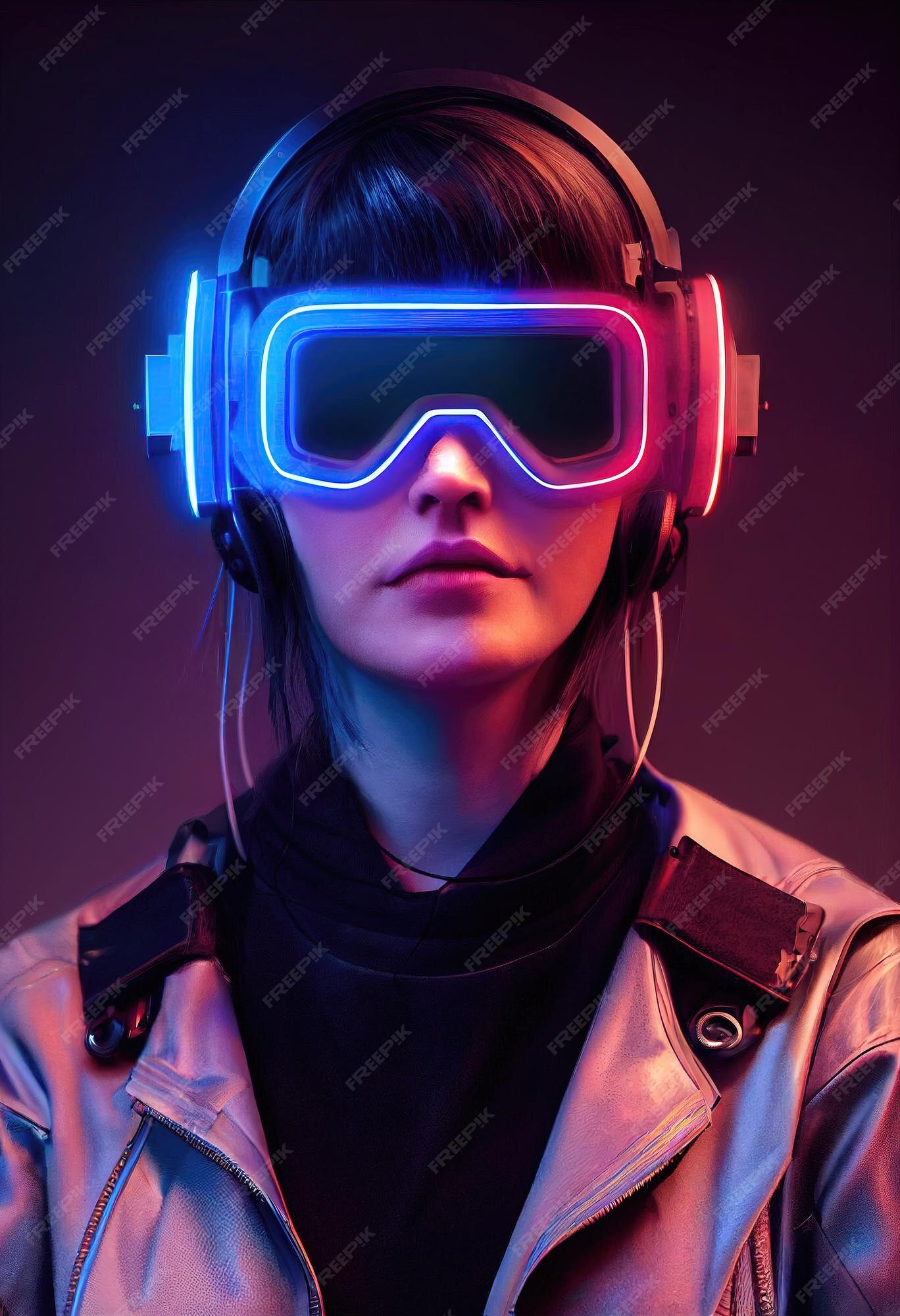 Premium Photo  Cyberpunk woman portrait with vr headset in high