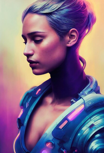 Portrait of a scifi cyberpunk girl Hightech futuristic woman from the future