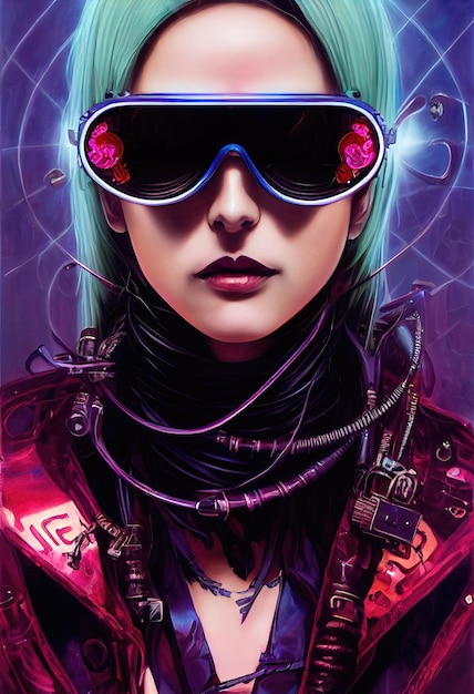 Portrait of a scifi cyberpunk girl Hightech futuristic woman from the future