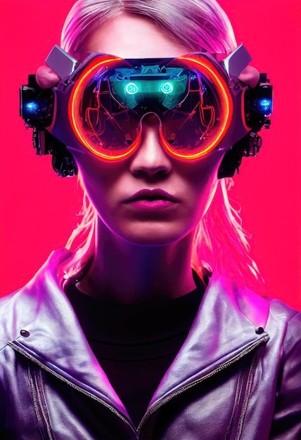 Portrait of a scifi cyberpunk girl Hightech futuristic woman from the future