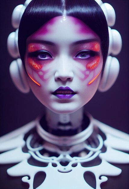 Photo portrait of a scifi cyberpunk girl hightech futuristic woman from the future