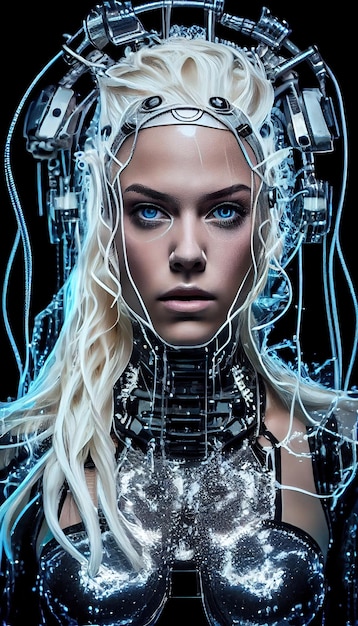 Photo portrait of a scifi cyberpunk girl hightech futuristic woman from the future