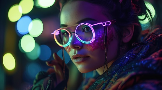 Portrait of a scifi cyberpunk girl Hightech futuristic woman from the future