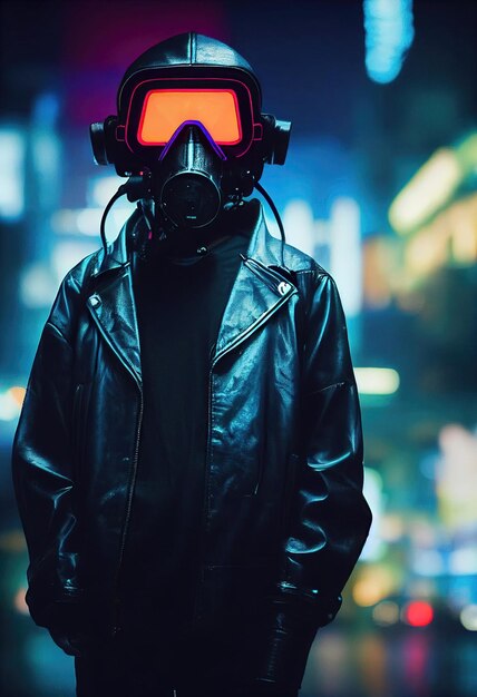 Portrait of a scifi cyberpunk man Hightech futuristic man from the future