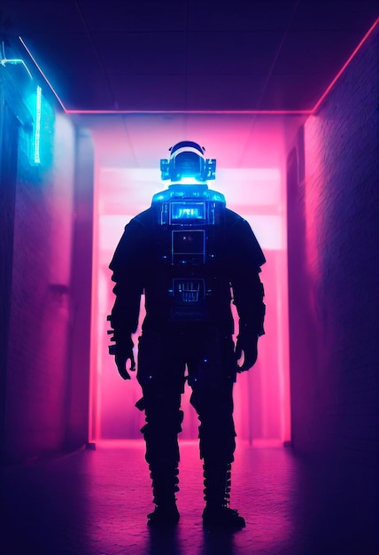 Foto ritratto di un uomo scifi cyberpunk uomo futuristico high-tech dal futuro