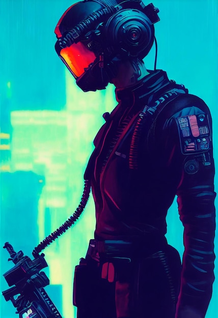 Portrait of a scifi cyberpunk man