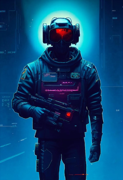 Portrait of a scifi cyberpunk man