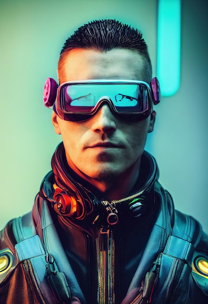 Portrait of a scifi cyberpunk man