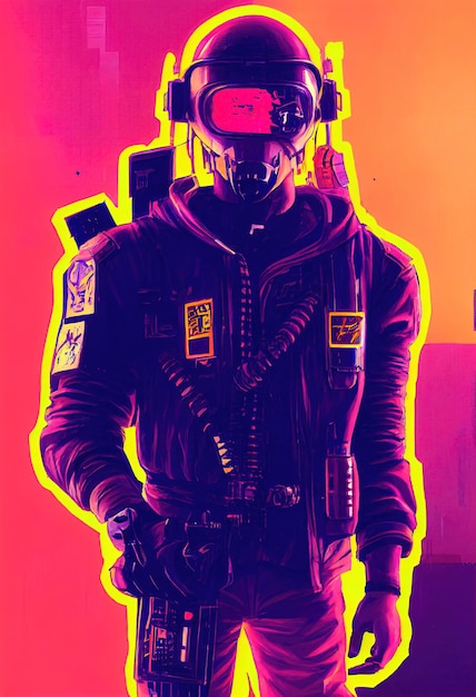 未来からの SF サイバー パンク戦士の肖像