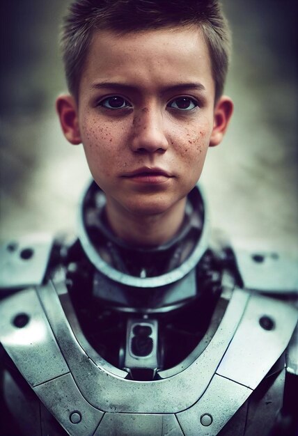 Photo portrait of a scifi cyberpunk warrior from the future