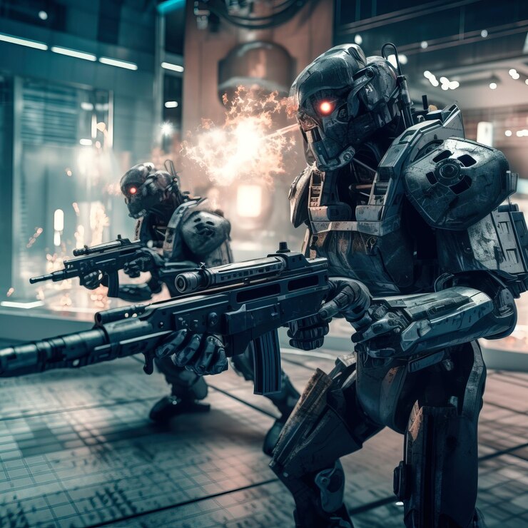 Photo portrait of a scifi robot warrior an artistic abstract cyberpunk fantasy